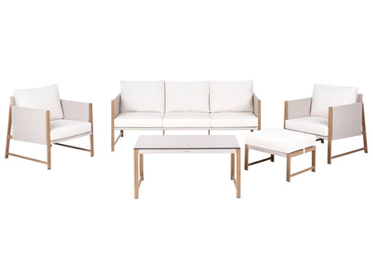 5 Seater Garden Sofa Set With Cushions Ottoman Glass Table