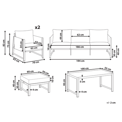 5 Seater Garden Sofa Set With Cushions Ottoman Glass Table