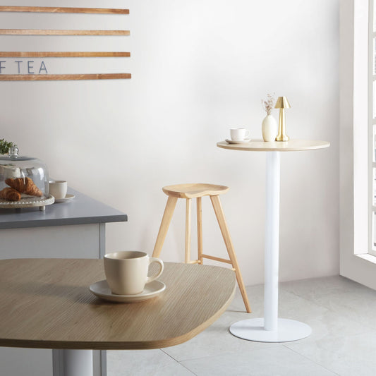 Garden Bistro Round Coffee Table 60 x 60cm Light Brown White Metal Base