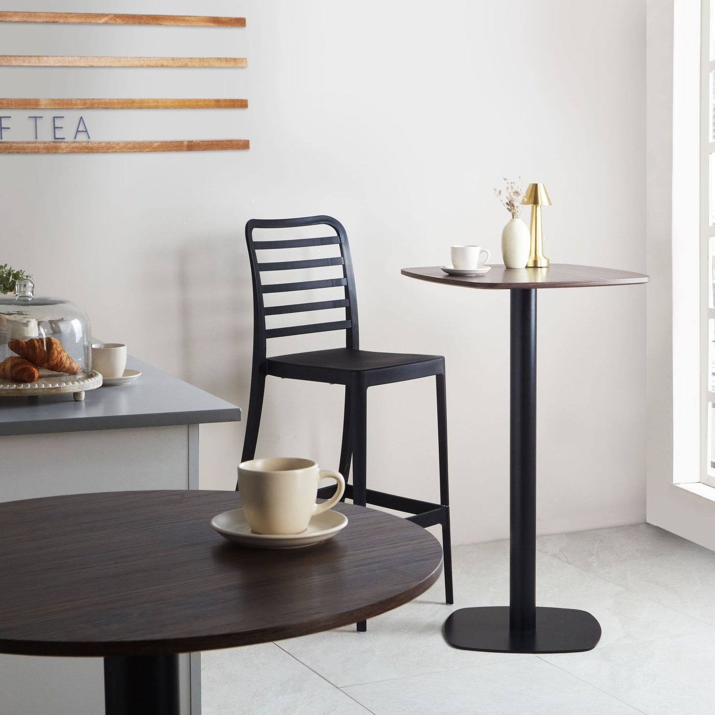 Garden Bistro Coffee Table Dark Brown Black Square 60 x 60 Metal Base
