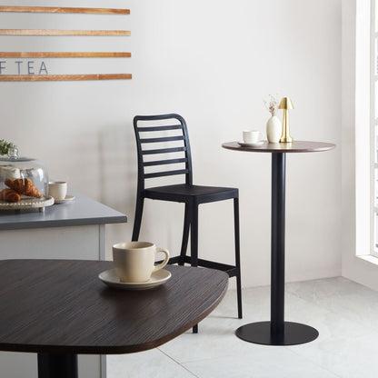 Garden Bistro Round Coffee Table 60 x 60cm Dark Brown Black Metal Base