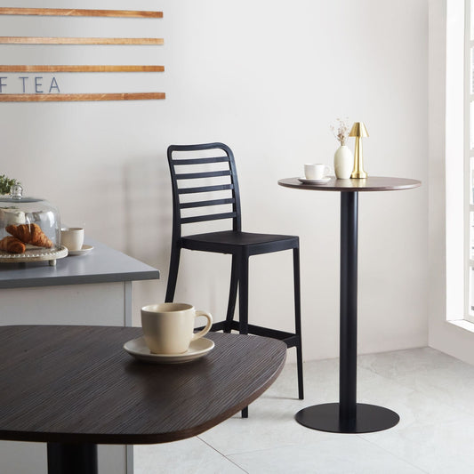 Garden Bistro Round Coffee Table 60 x 60cm Dark Brown Black Metal Base