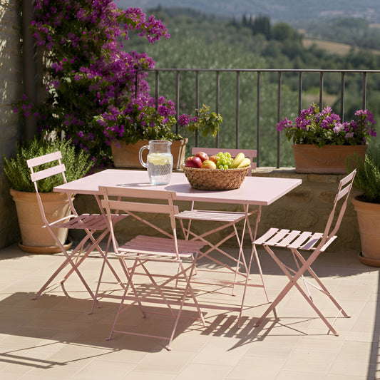 Garden Pastel Pink Steel Folding Table And Chairs Dining Set Storage