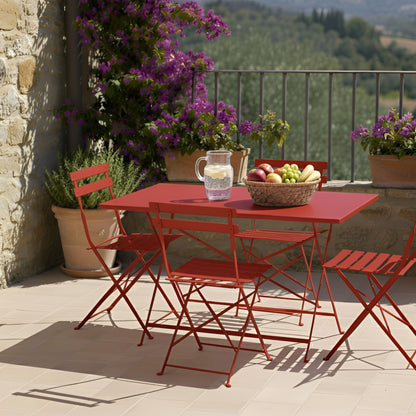 Garden Dining Set Red Steel Table And Chairs With Folding Storage Option