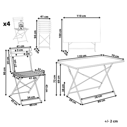 Garden Dining Set Red Steel Table And Chairs With Folding Storage Option