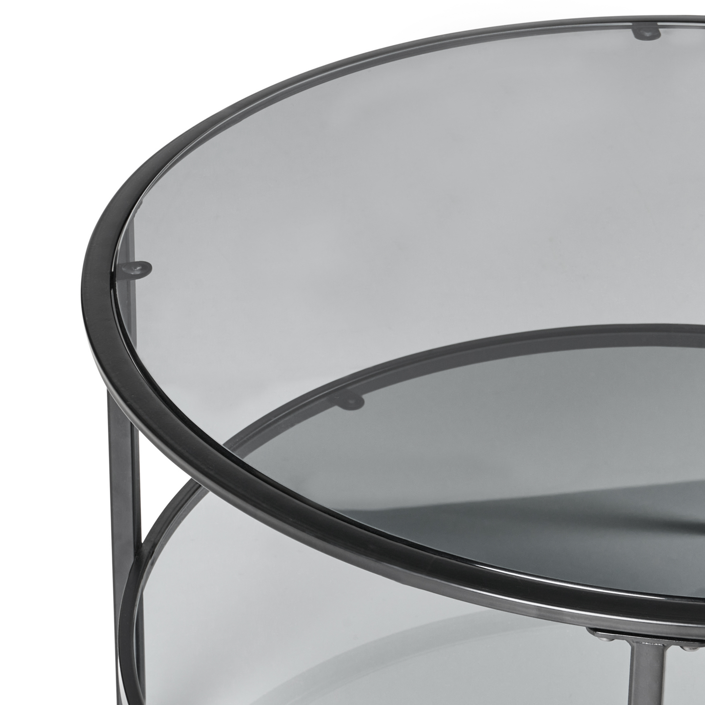 Round Coffee Table 80cm Black Tempered Glass Mirrored Shelf