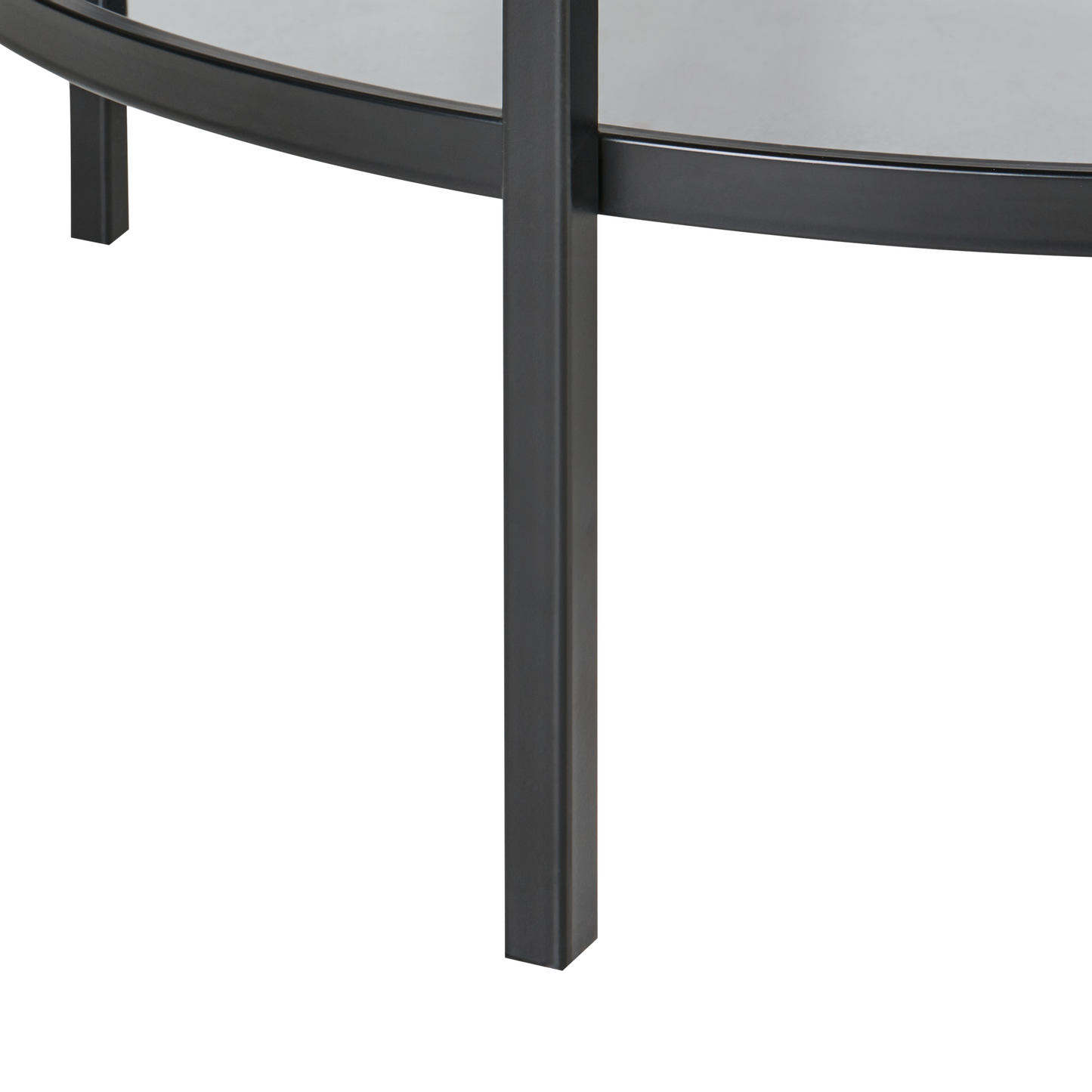 Round Coffee Table 80cm Black Tempered Glass Mirrored Shelf
