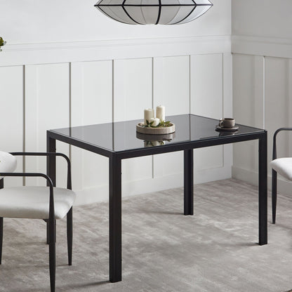 Modern Dining Table Black Tempered Glass Top 120 x 80cm