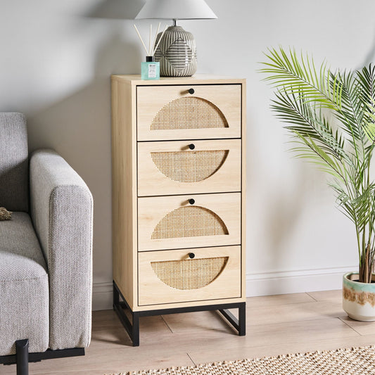Chest of Drawers Light Brown Rattan Front 4 Drawers