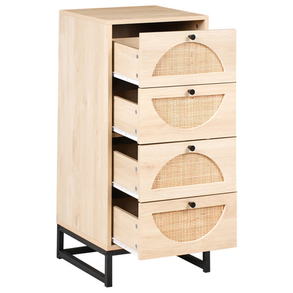 Chest of Drawers Light Brown Rattan Front 4 Drawers