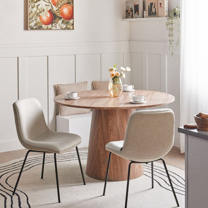 Set Of 2 Beige Fabric Dining Chairs Armless Easy Clean Minimalist Scandinavian