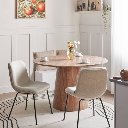 Set Of 2 Beige Fabric Dining Chairs Armless Easy Clean Minimalist Scandinavian