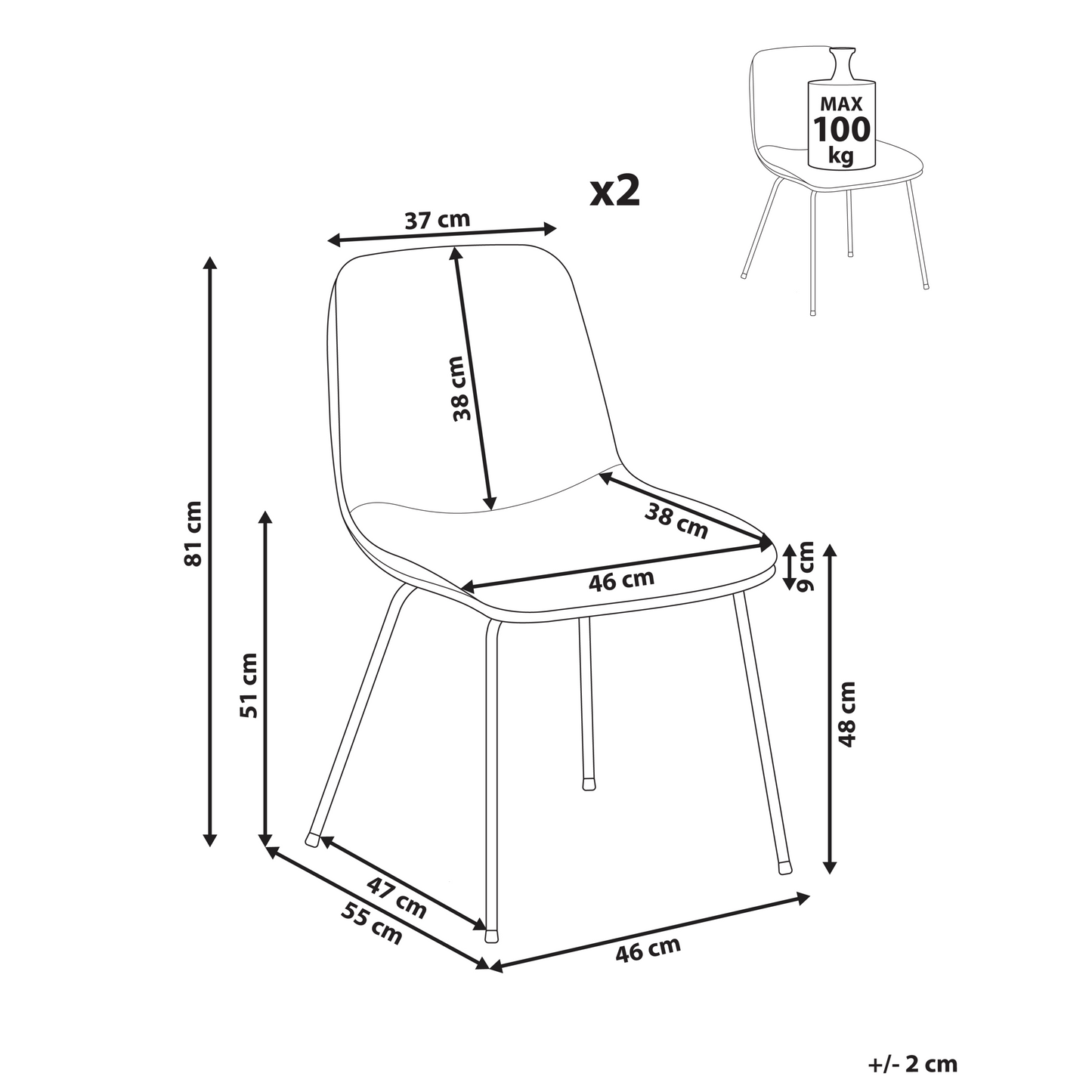 Set of 2 Armless Dining Chairs Light Grey Fabric
