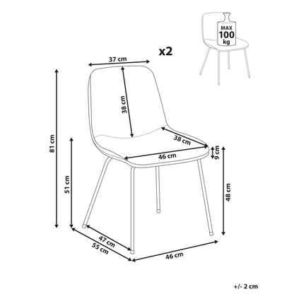Set of 2 Armless Dining Chairs Light Grey Fabric