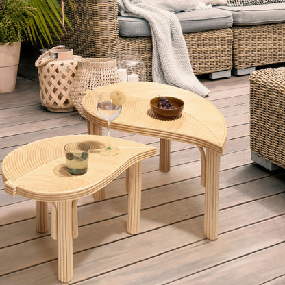 Nest Of 2 Coffee Tables Natural Rattan Leaves Design