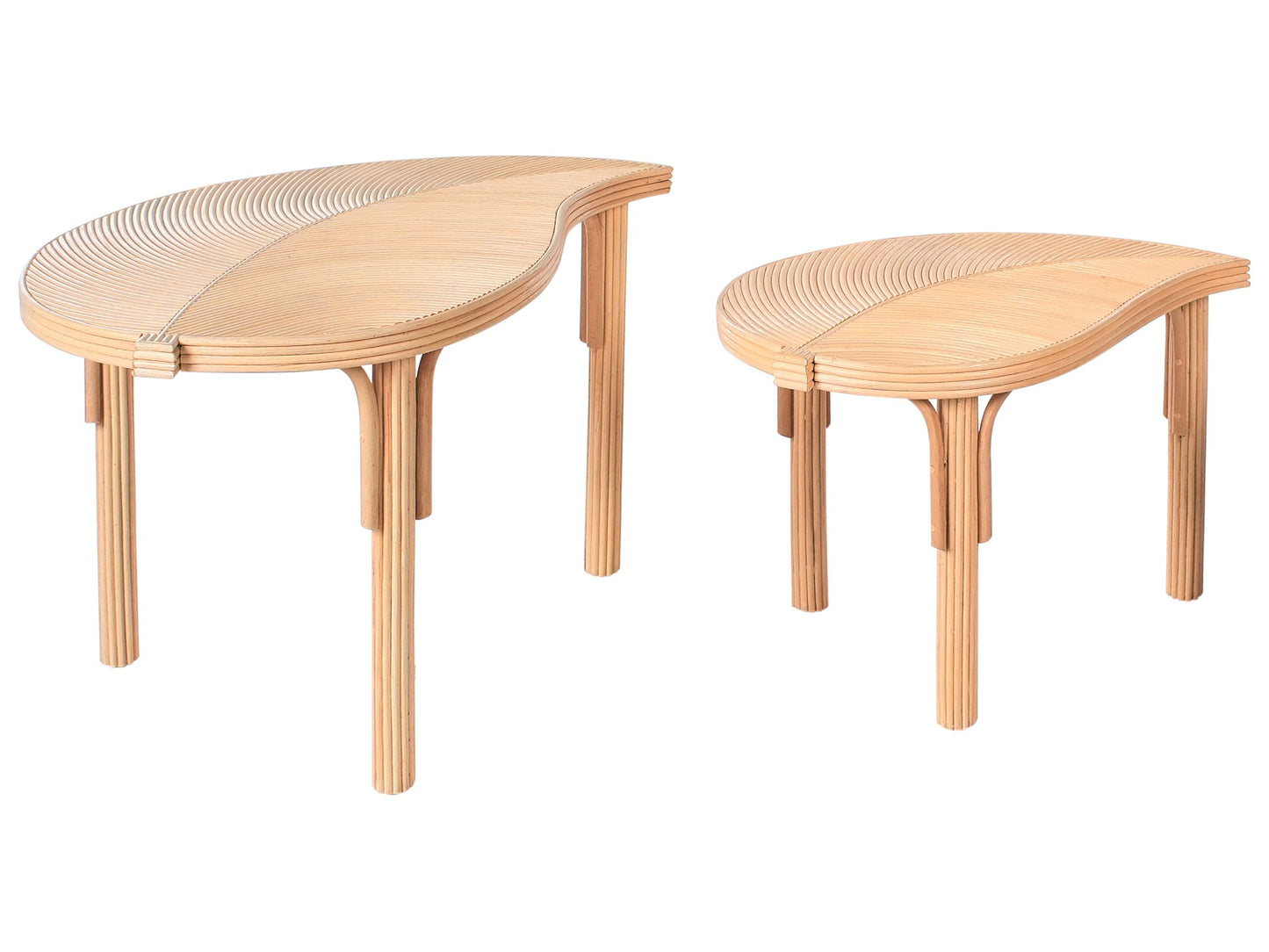 Nest Of 2 Coffee Tables Natural Rattan Leaves Design