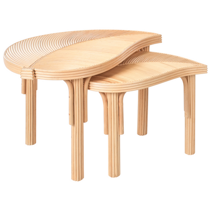 Nest Of 2 Coffee Tables Natural Rattan Leaves Design
