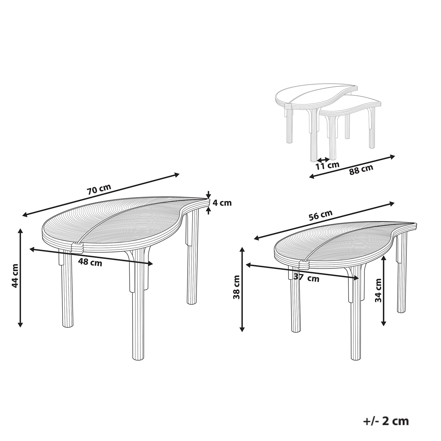Nest Of 2 Coffee Tables Natural Rattan Leaves Design