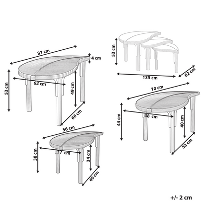 Natural Rattan Nest Of 3 Coffee Tables Set For Indoor Outdoor Living Boho Leaf Design