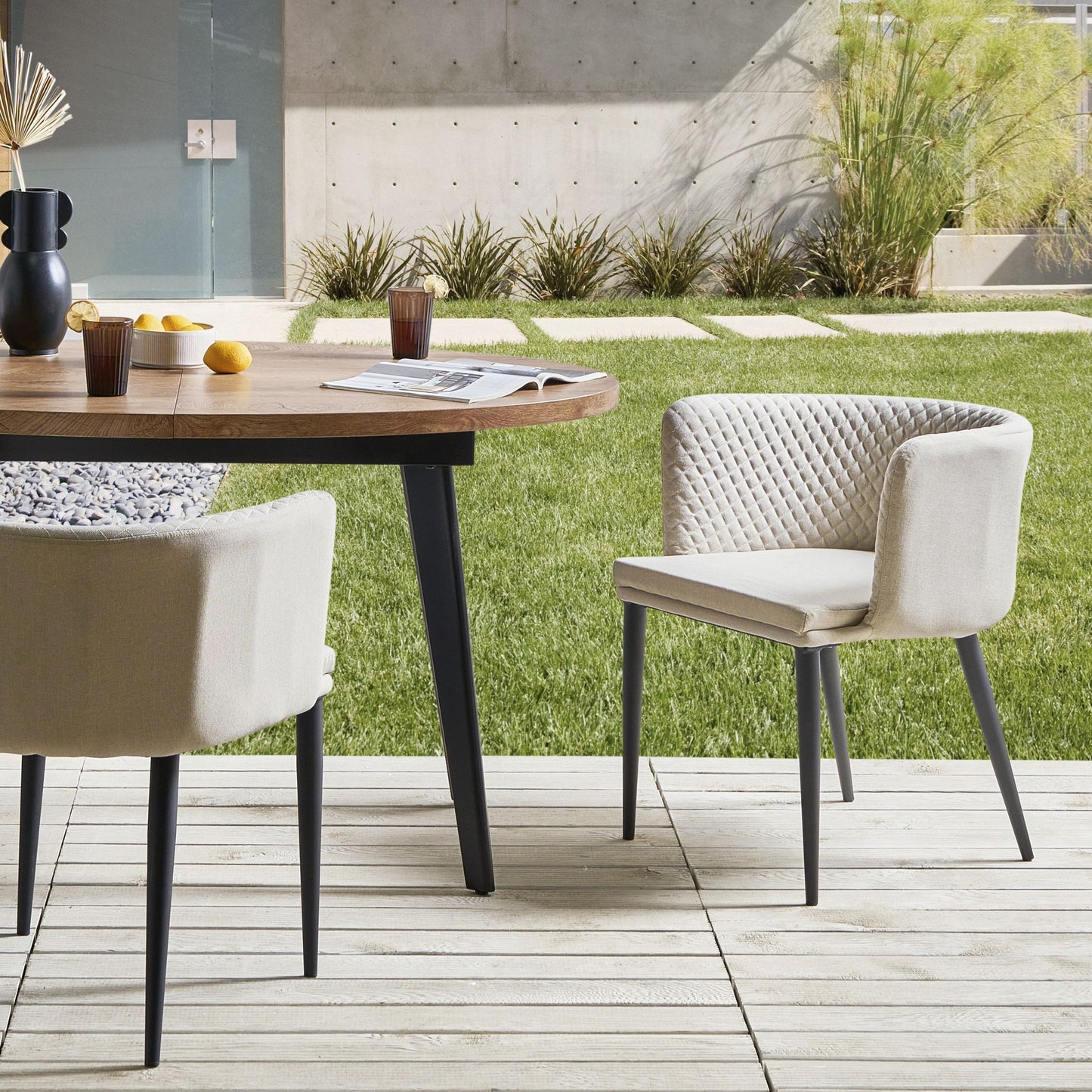 Outdoor Living Garden Armchairs Set Of 2 Beige Upholstery With Steel Legs Indoor Outdoor Weather Resistant