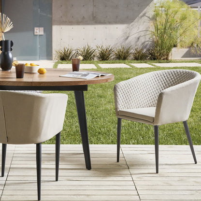 Set Of 2 Beige Fabric Garden Armchairs Weatherproof Outdoor Furniture With Steel Legs