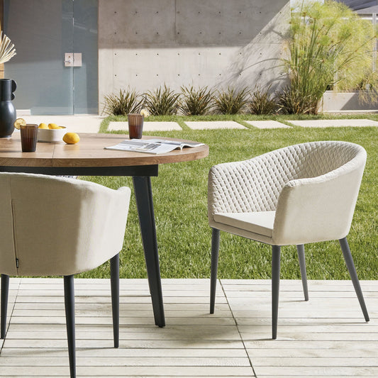 Garden Armchairs Set Of 2 Beige Fabric Upholstery With Steel Legs