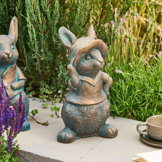 Brown Rabbit Figurine 37cm Hat Accent Indoor Outdoor Decoration