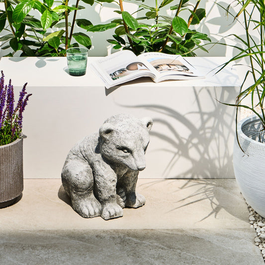 Grey Bear Figurine 36cm Indoor Outdoor Decor
