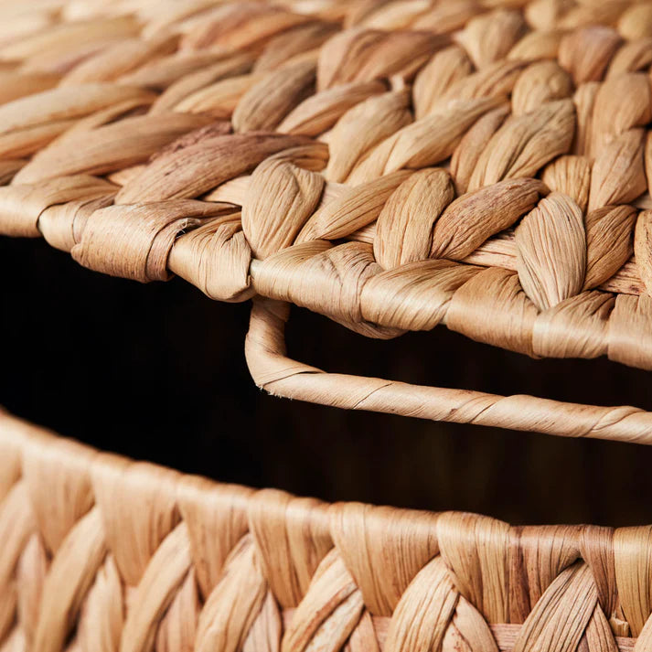 Lidded Water Hyacinth Round Storage Baskets